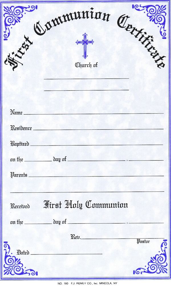 First Communion Certificates #180 McKay Church Goods